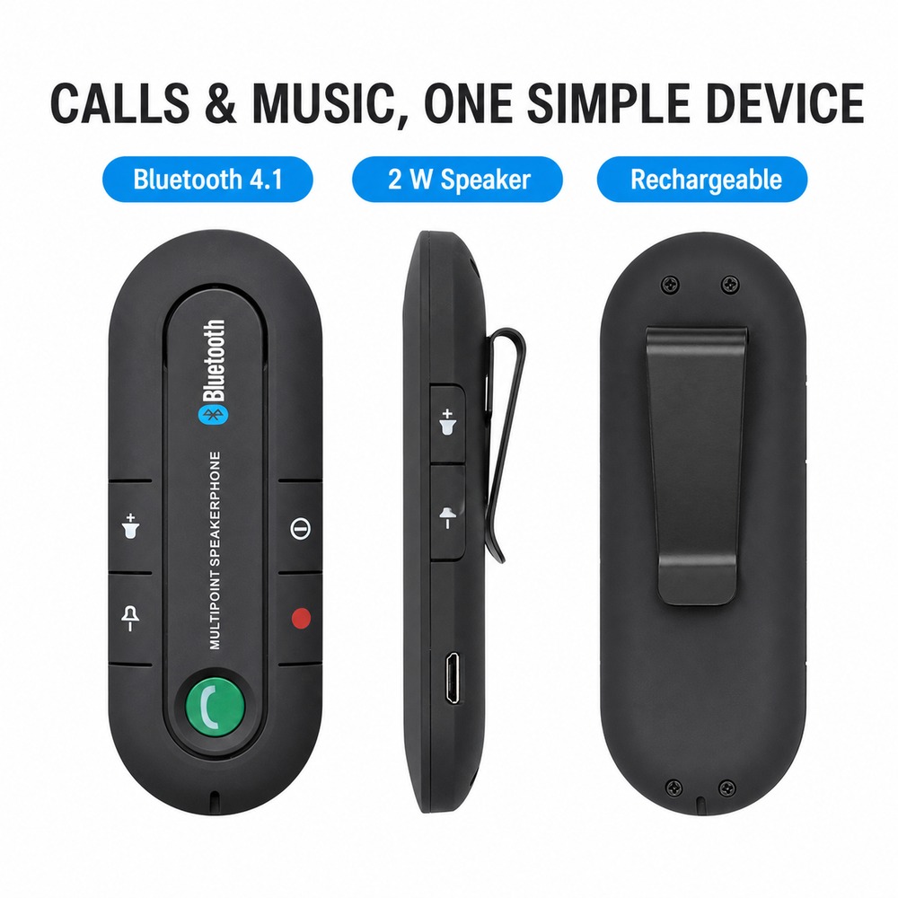 Audio Music Player - Bluetooth 4.1 Autoluidspreker met zonneklepclip, handsfree